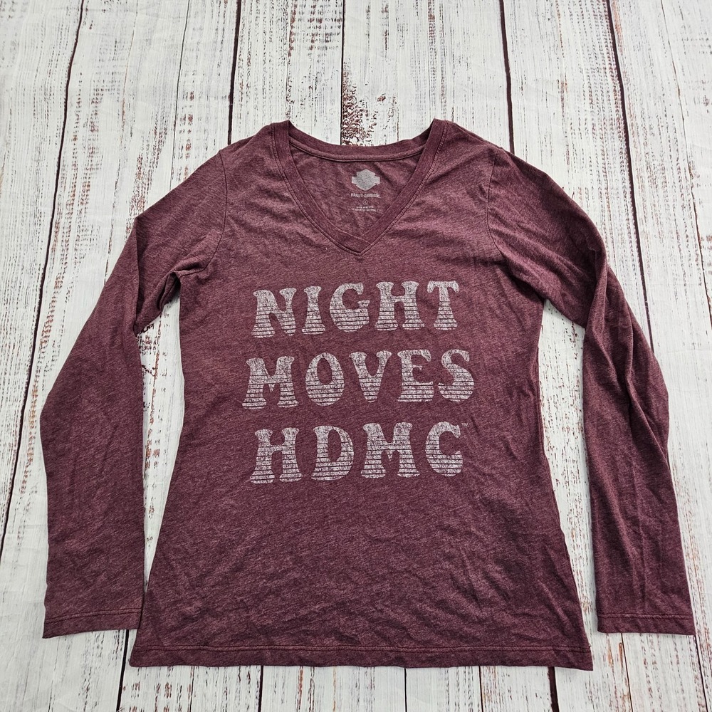Harley-Davidson Night Moves Red Long Sleeve Cotton Blend T-Shirt Women's M‎
